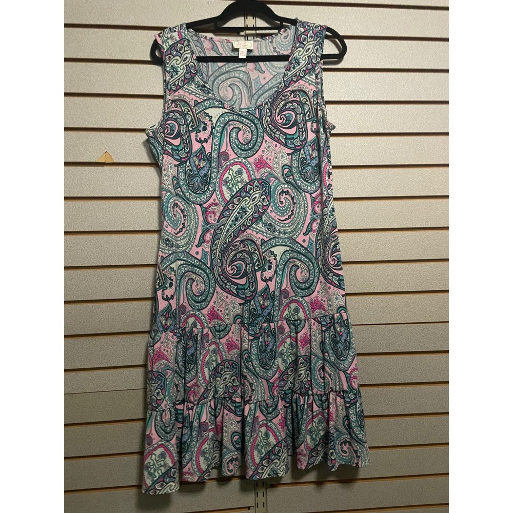 Ivy Lane Paisley Print Tiered Ruffle‎ V Neck Sleeveless Dress Women's Large